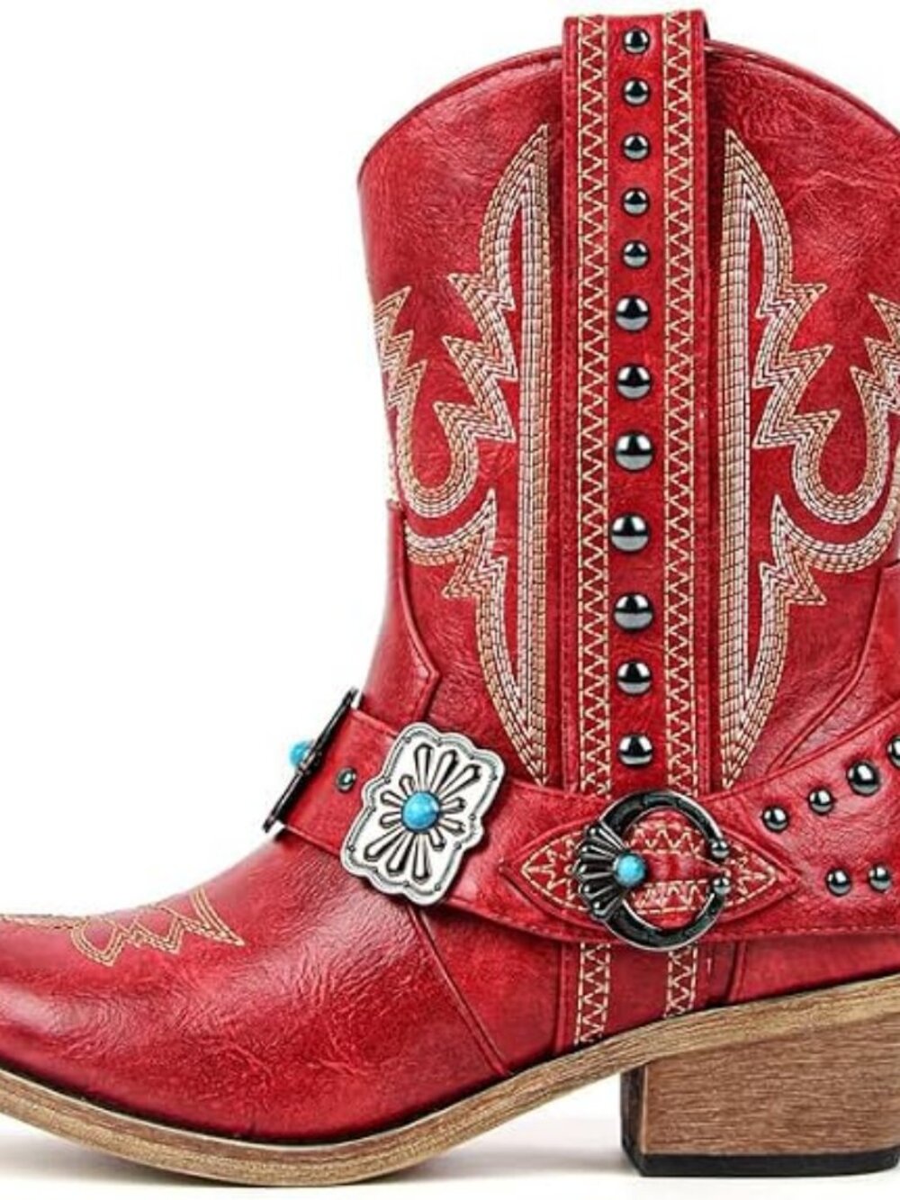 Women's Red Ankle High Block Heel Pointed Toe Cowboy Rodeo Concert Boot
